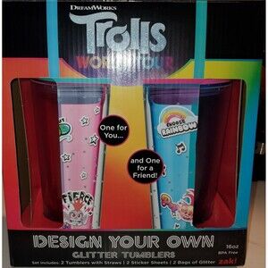 Trolls World Tour - Design Your Own Glitter Tumblers 16oz Pink/Blue Pack Of 2